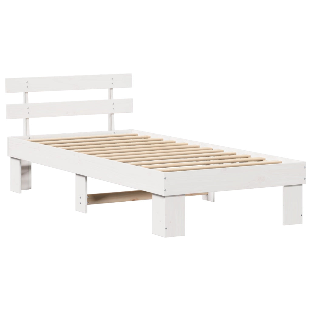 Struttura Letto con Testiera Bianca 90x190 cm Legno Massello di Pino