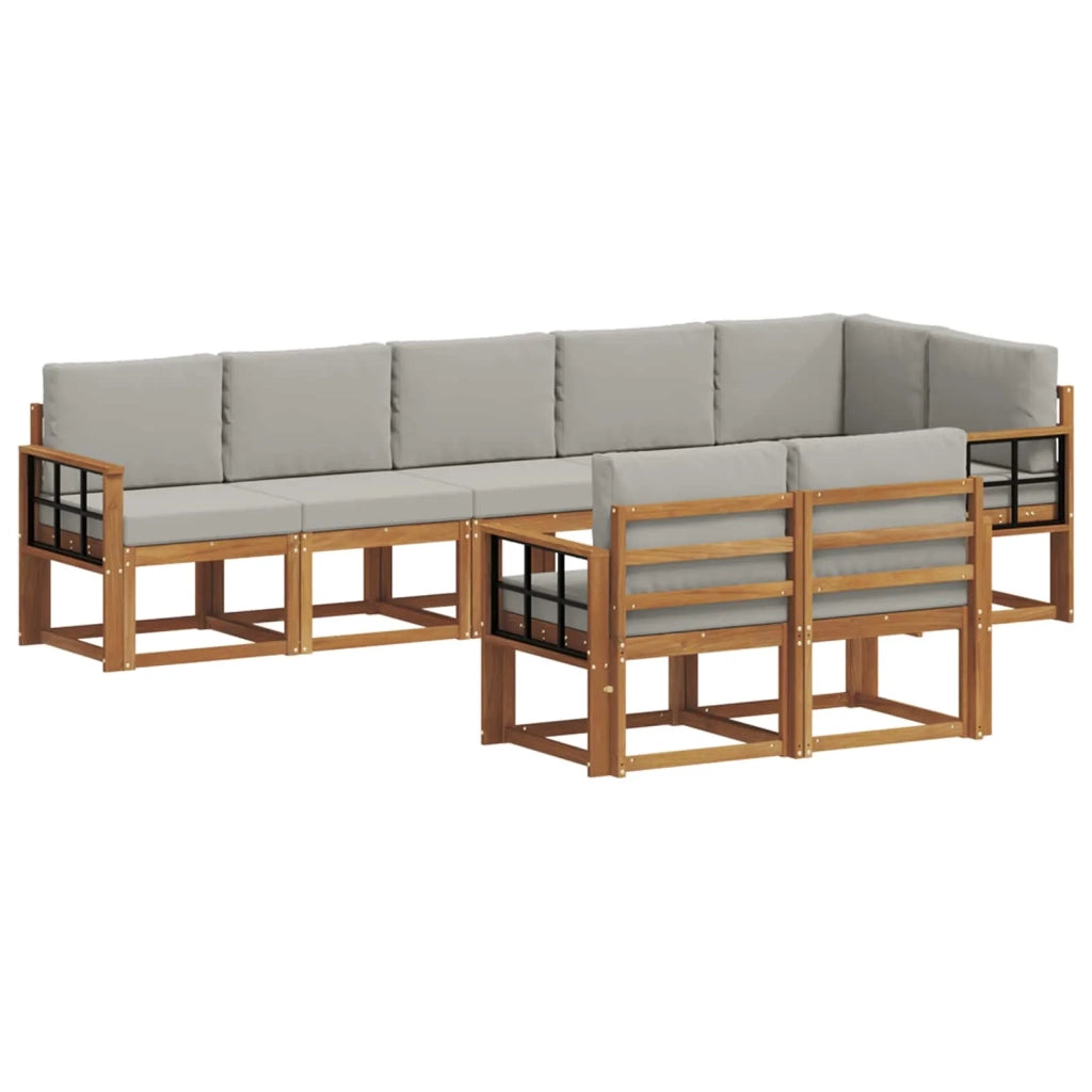 Set di divani da esterno 8 pcs Grigio Naturale e Chiaro