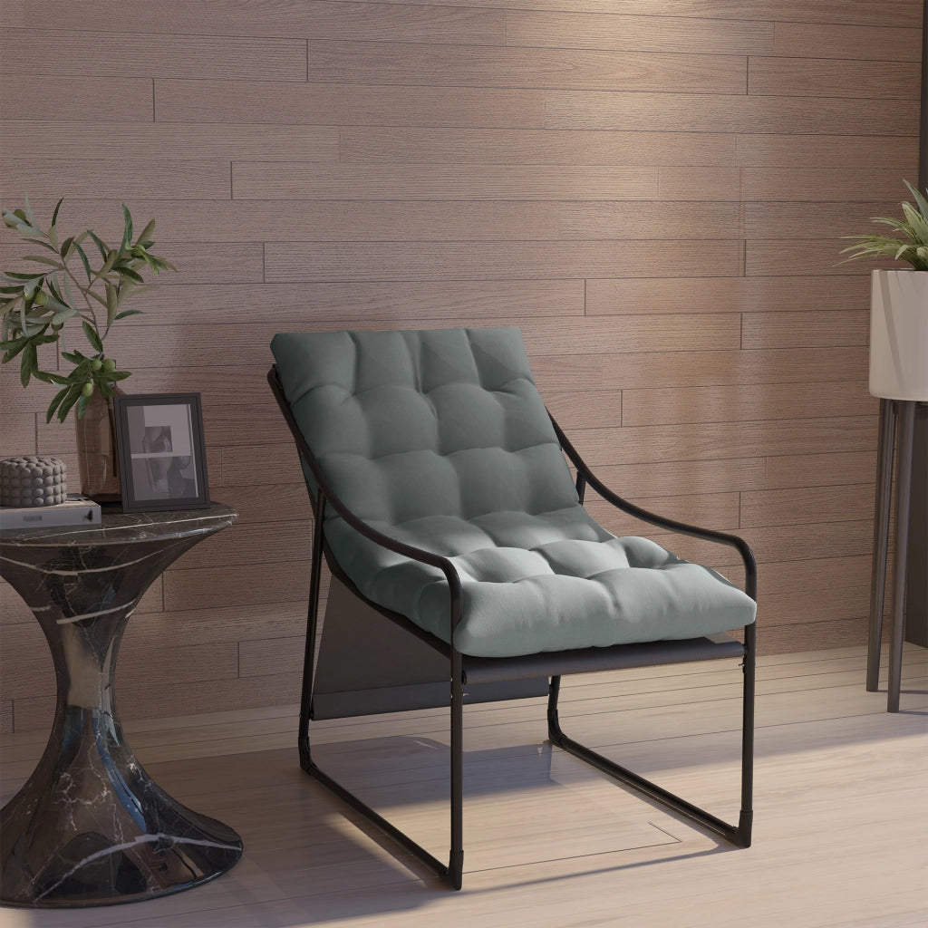 Poltrona da Giardino con Cuscino Imbottito ¨C Zephmum ¨C Grigia e Nera, Acciaio e Poliestere, 62x110x88 cm