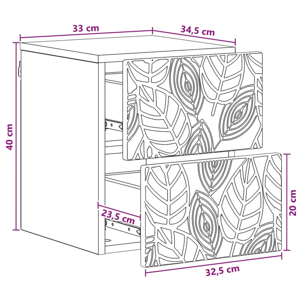 Mobiletto da notte a muro Rovere Artigianale 34,5 x 33 x 40 cm 898823