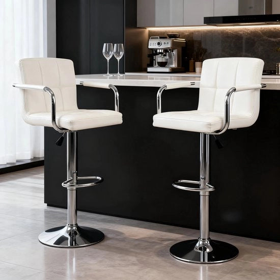 Set di 2 sedie alte, con schienali regolabili in altezza, rivestimento PU, rotante 360°, con braccioli, schienale
