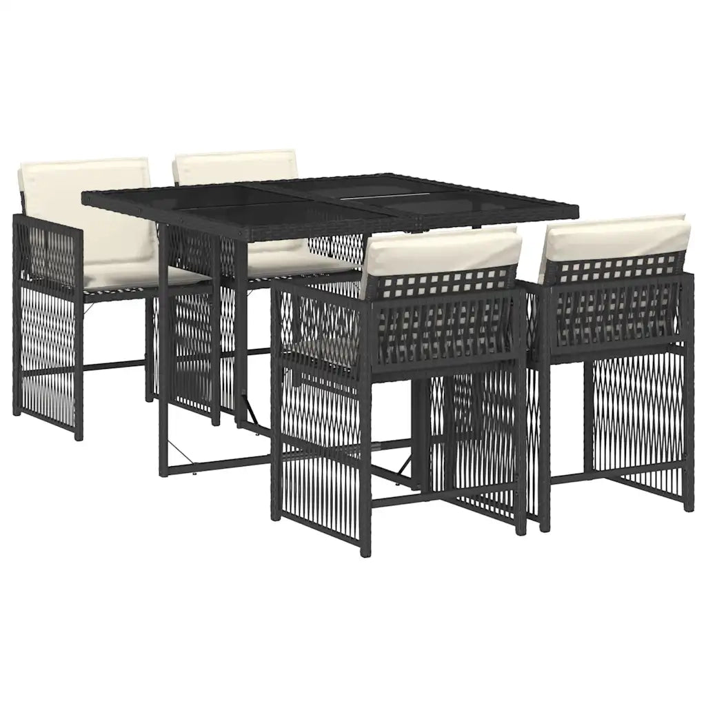 Set da Pranzo da Giardino 5 pz | Set Salotto da Giardino Nero con Cuscini in Polyrattan
