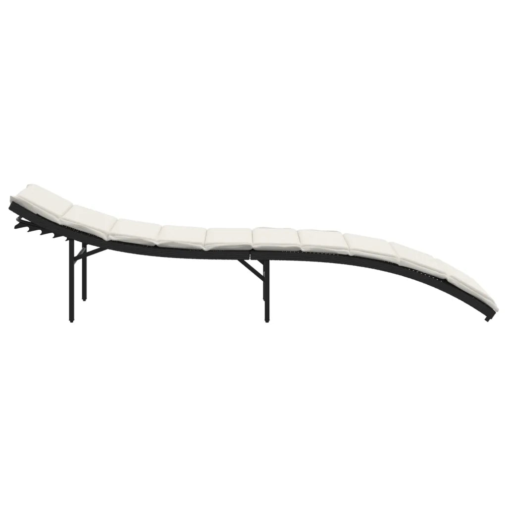 Lettino Prendisole | Sdraio da giardino | Lettino da sole con Cuscino Nero 55x199x50 cm in Polyrattan