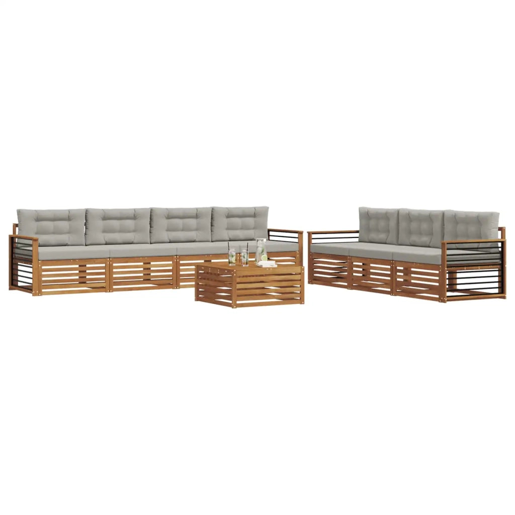 Set di divani da esterno 8 pcs Grigio Naturale e Chiaro