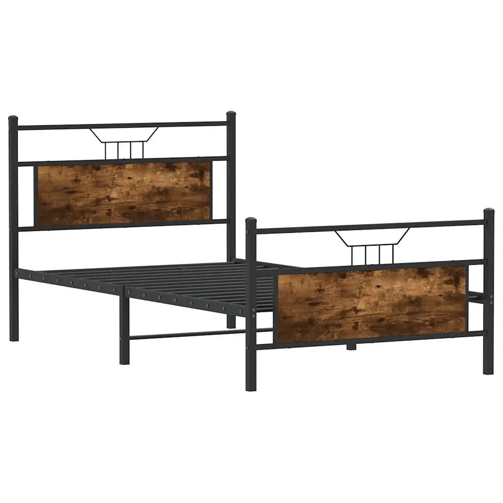 Letto singolo | Letto per adulti | Giroletto senza Materasso Rovere Fumo 100x200 cm in Truciolato
