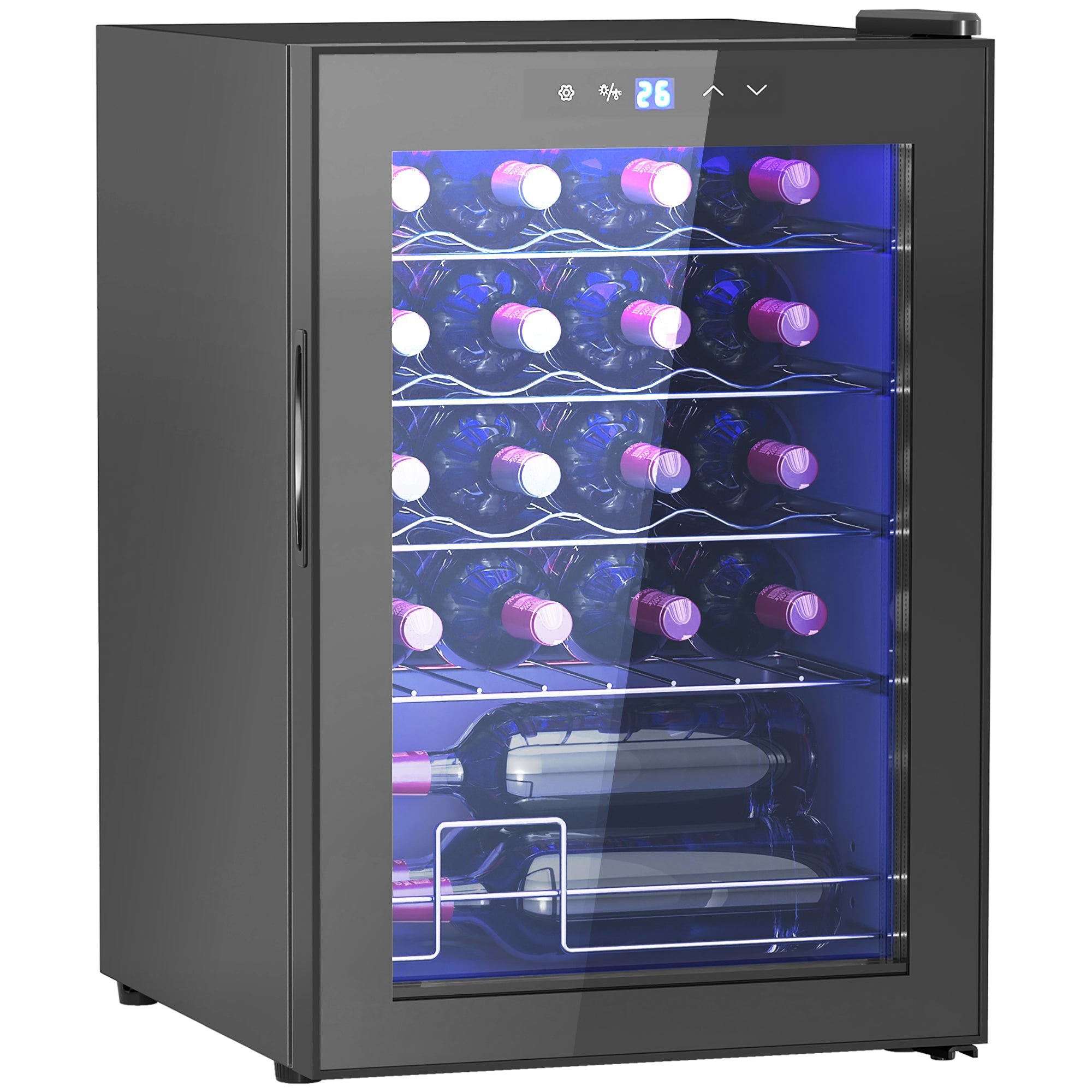 Cantinetta Vino Refrigerata per 20 Bottiglie Capacità 53L Porta in Vetro Anti-UV Nero