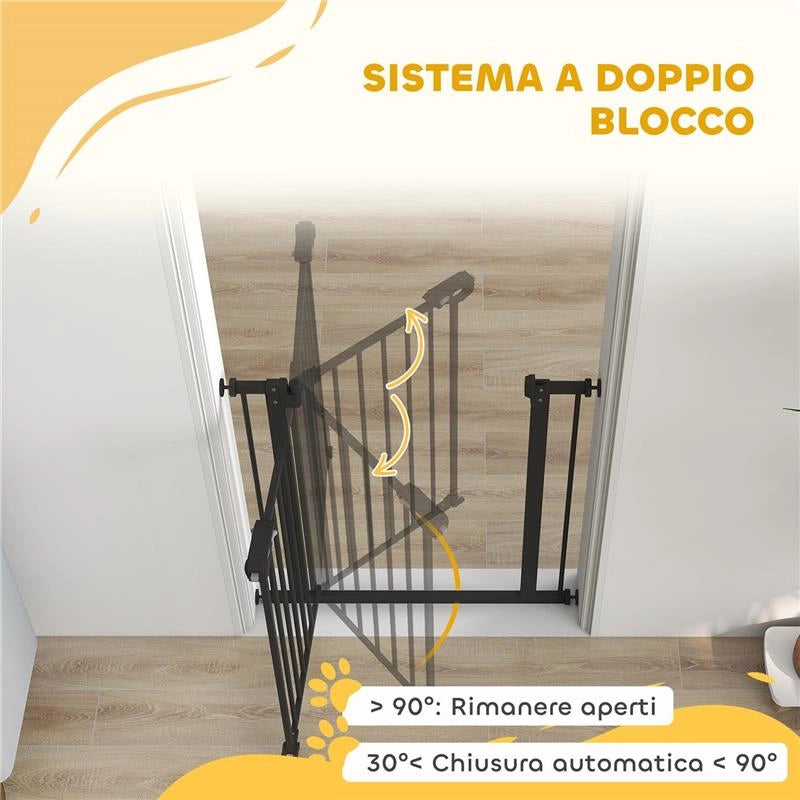CANCELLINO PER CANI E ANIMALI DOMESTICI CON CHIUSURA AUTOMATICA PER SCALE E INGRESSI, 68X77 CM, NERO