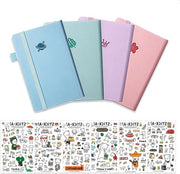 Set di 4 Notatibri A7 Colorati con Sticker e Elastico, Blocchi di Note Bianchi, Quaderni di Giorno con Onguente, Mini Quaderni di Note in Pelle per Scuola e Ufficio