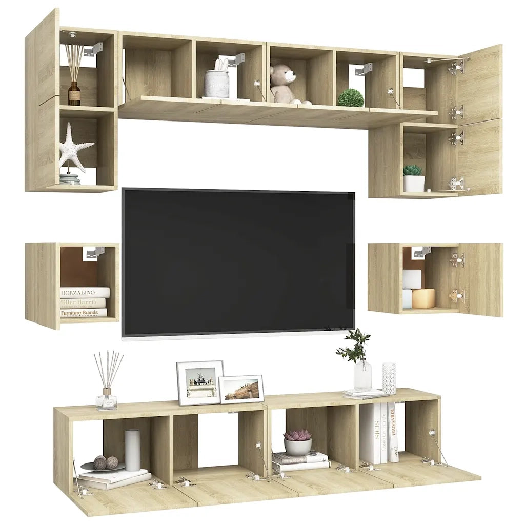 Set di Mobili TV 8 pz-Set di 8 Credenza per TV Rovere Sonoma in Legno Multistrato 814723
