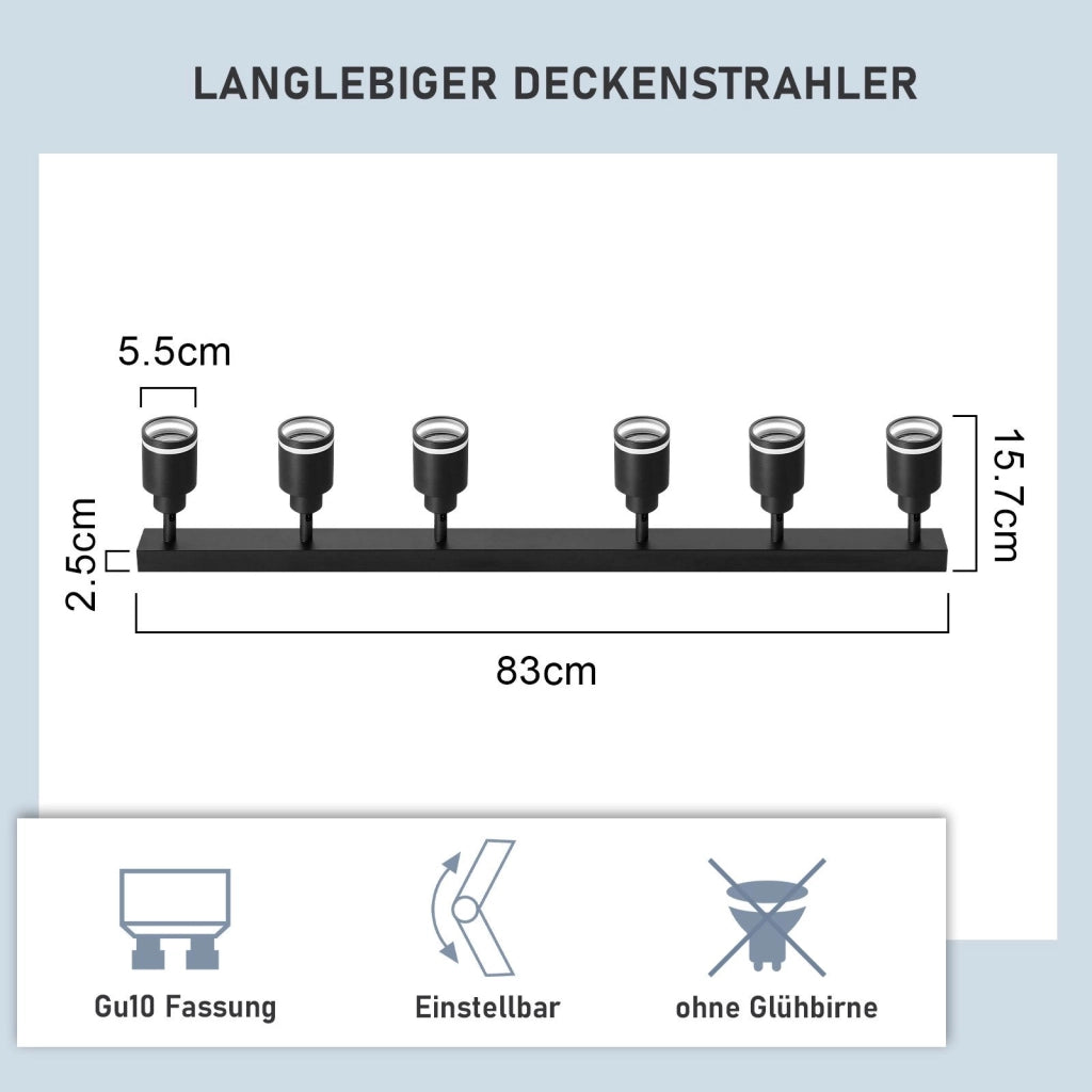 ZMH Faretto da soffitto neri 6 luci GU10 metallo orientabili moderni per camera letto sala pranzo senza lampadina