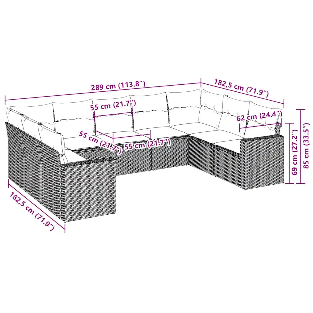 Set Divano da Giardino 9pz con Cuscini Grigio Chiaro Polyrattan 3219392
