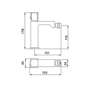 Miscelatore bidet oro opaco con risparmio acqua e piletta click clack - serie Marte