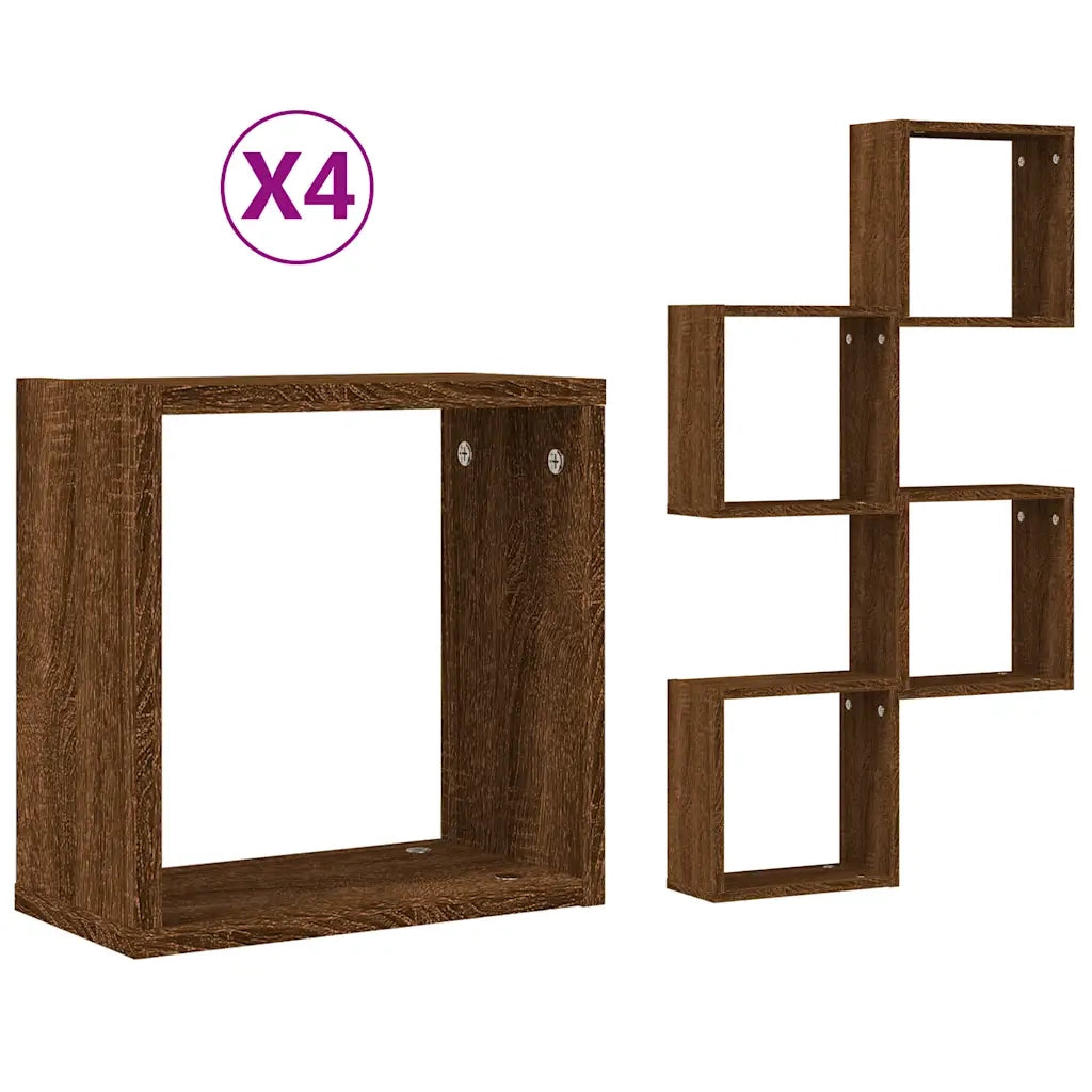 4 pz Mensole | Ripiano | Scaffale a Cubo Rovere Marrone 30x15x30 cm