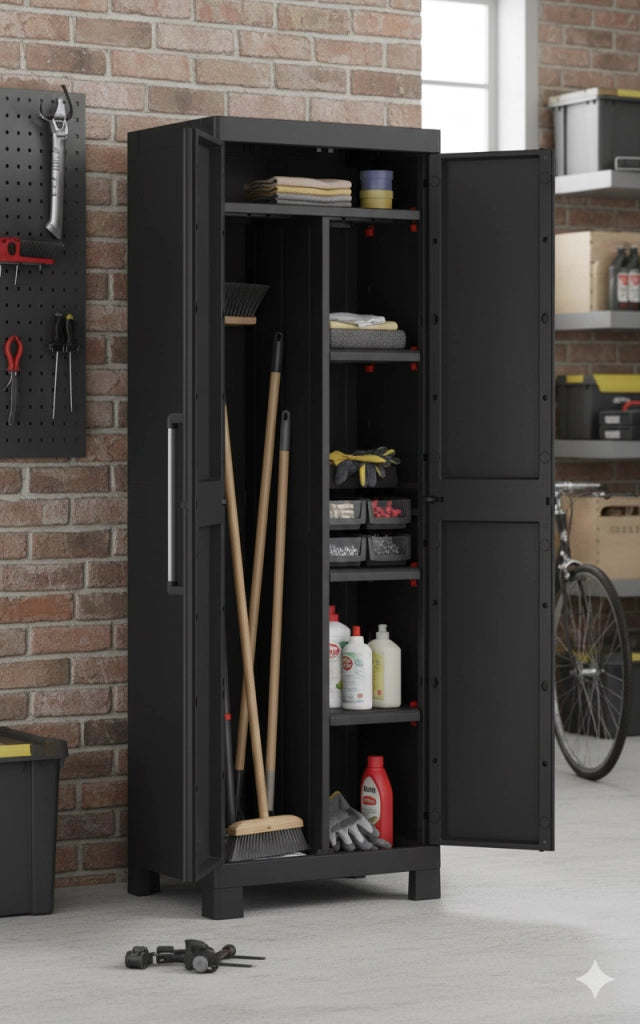 Armadio in Resina 4 Ripiani 65x45x182 cm Keter Detroit Portascope Nero