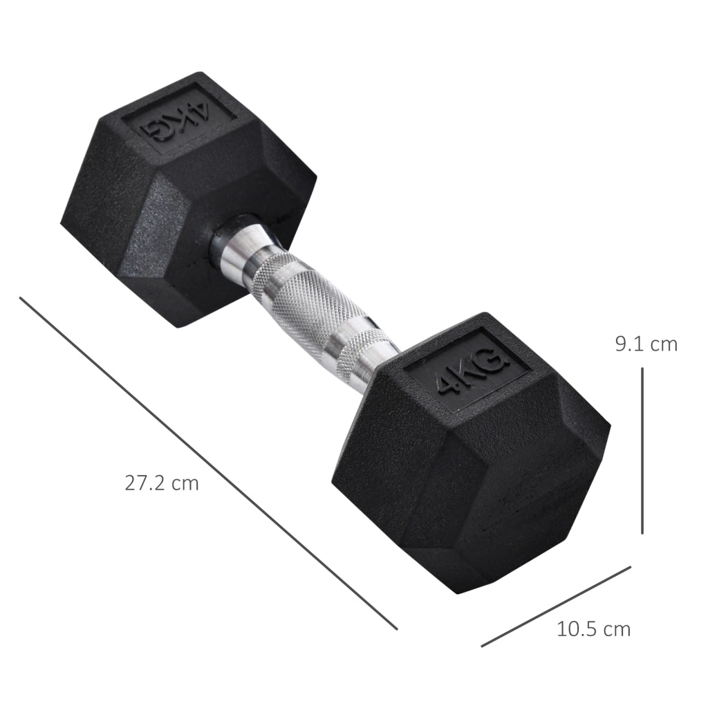 Set di 2 Manubri Esagonali da 4 kg con Presa Antiscivolo e Rivestimento in Gomma Nero