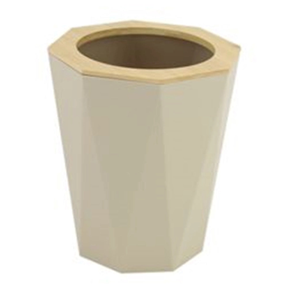 Trade Shop - Pattumiera Cestino Spazzatura A Cilindro Esagonale Geometrico Beige Legno Da Bagno 10845 -