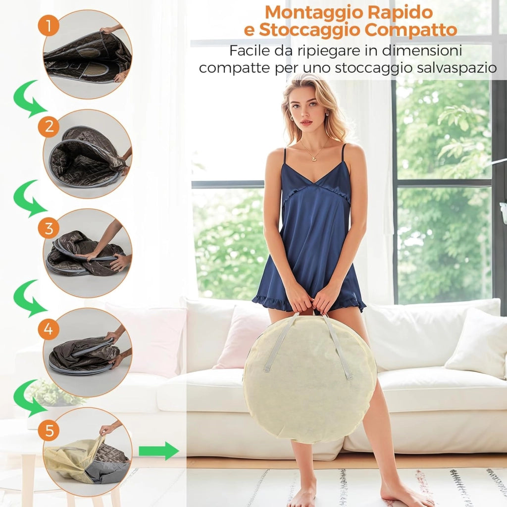Sauna a Vapore Portatile 3L, Sauna da Casa con 9 Livelli di Regolazione della Temperatura da 40-65℃, Telecomando, Sedia Pieghevole e Massaggiatore per Piedi in Legno (Grigio)