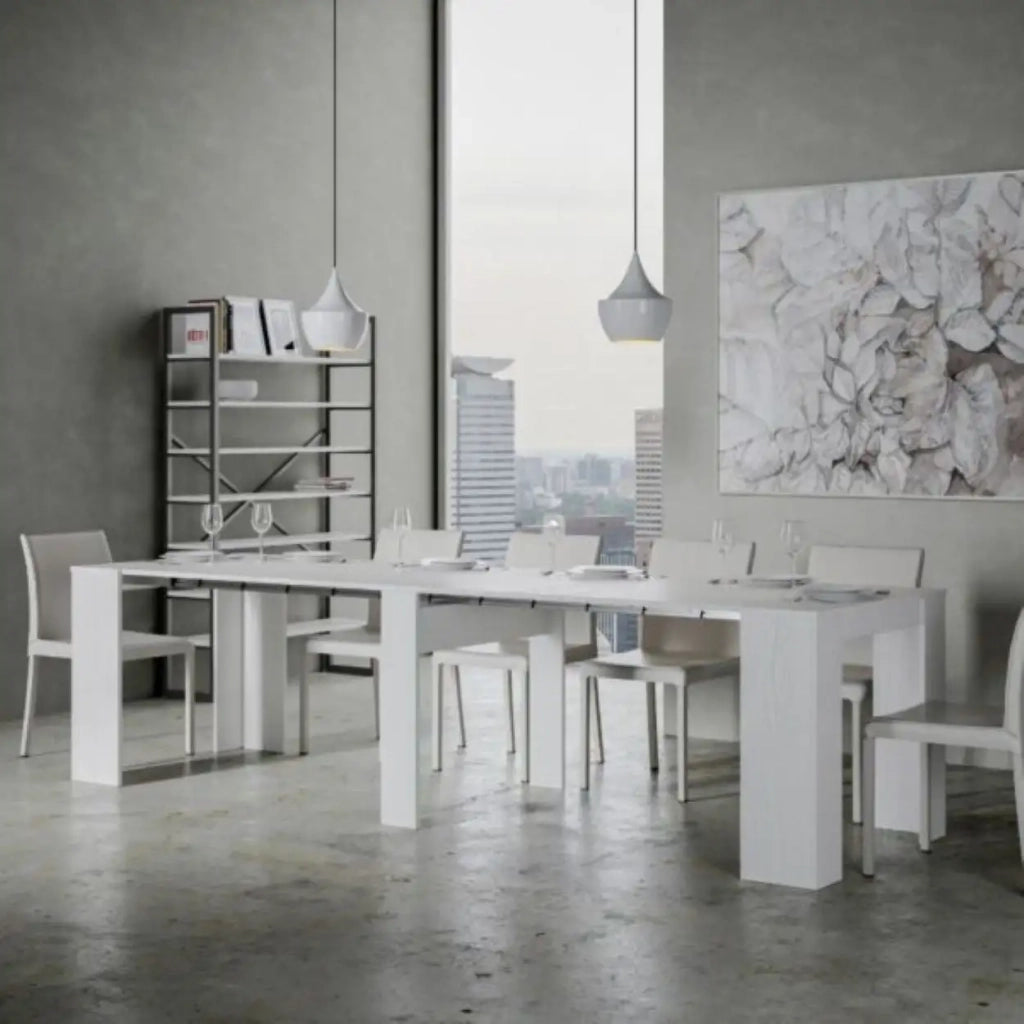 Consolle allungabile 90x48/296 cm Venus bianco frassino allunghe interne
