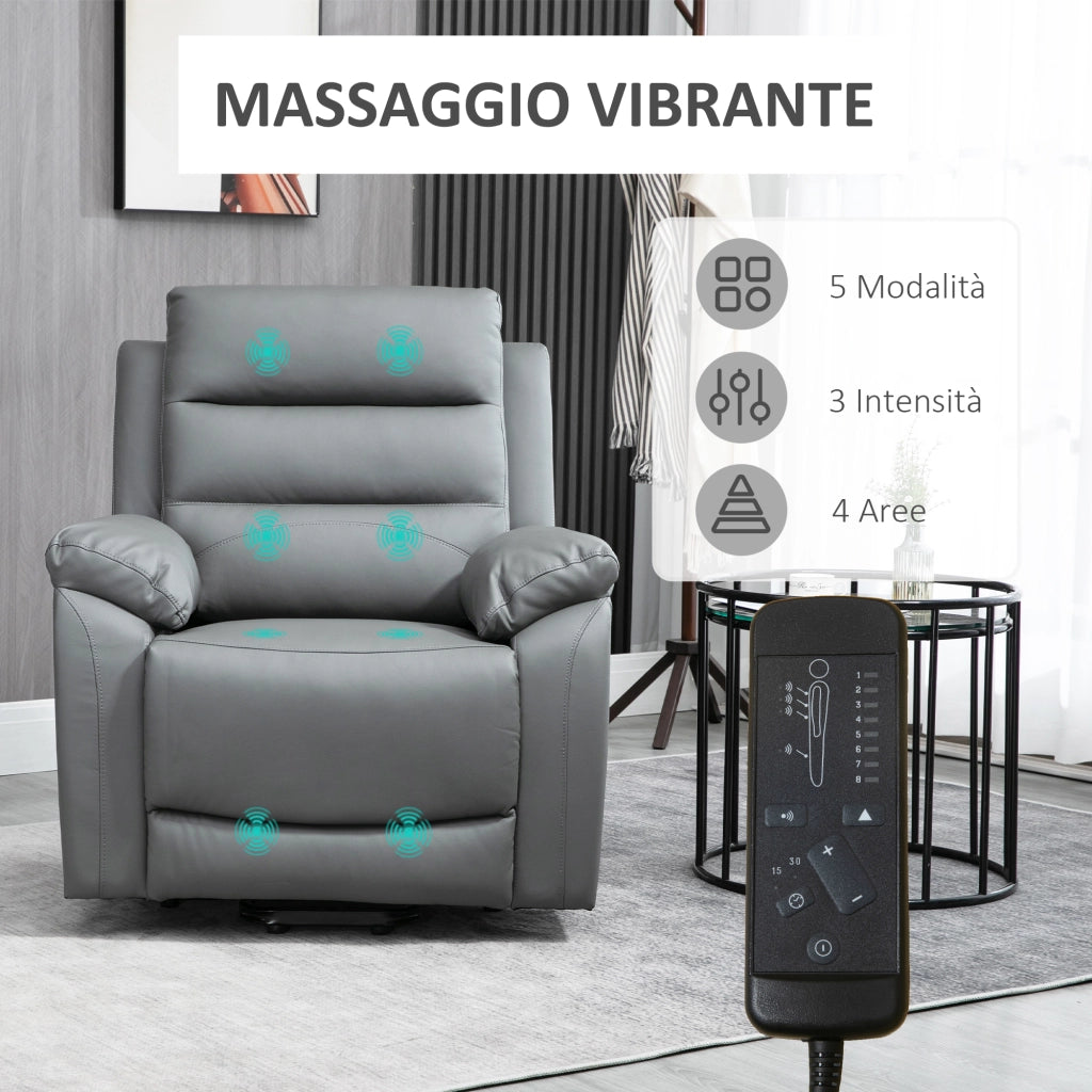 Poltrona Alzapersona Reclinabile Elettrica con Massaggio 8 Punti ¨C Xylo ¨C Grigio Tessuto 91x86x101cm