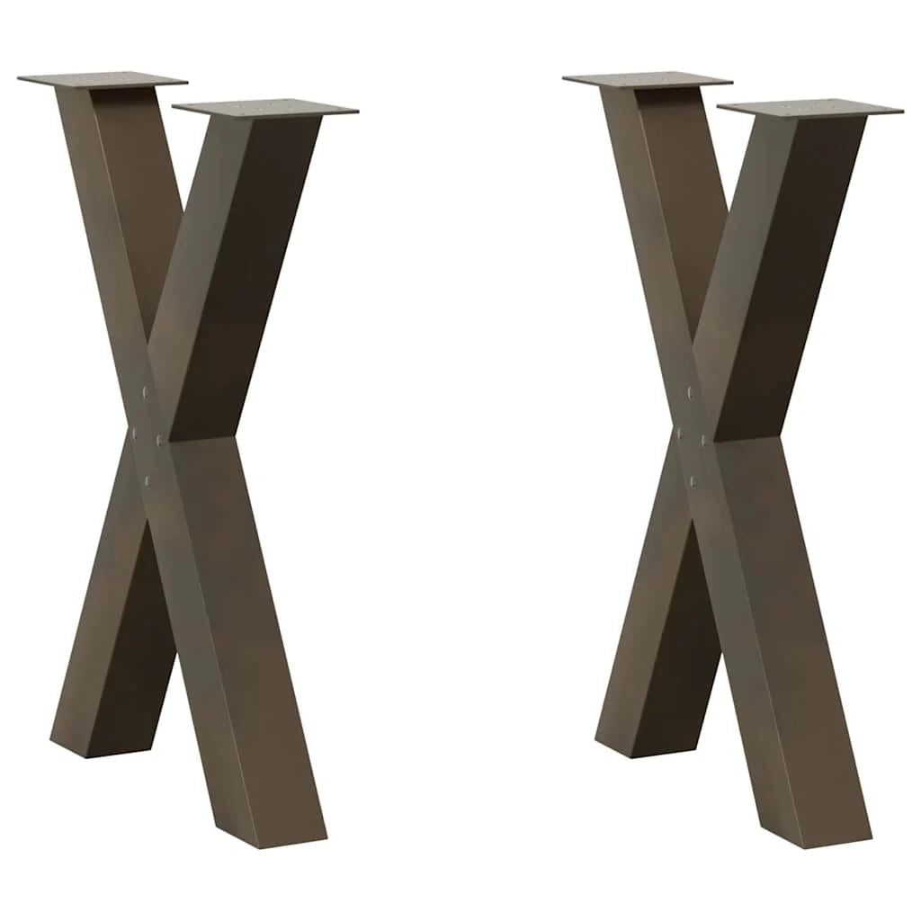 Set di 2 gambe per tavolo da pranzo moderne e robuste a forma di X 60 x 73 cm con piedini livellatori in acciaio naturale 02_0057247