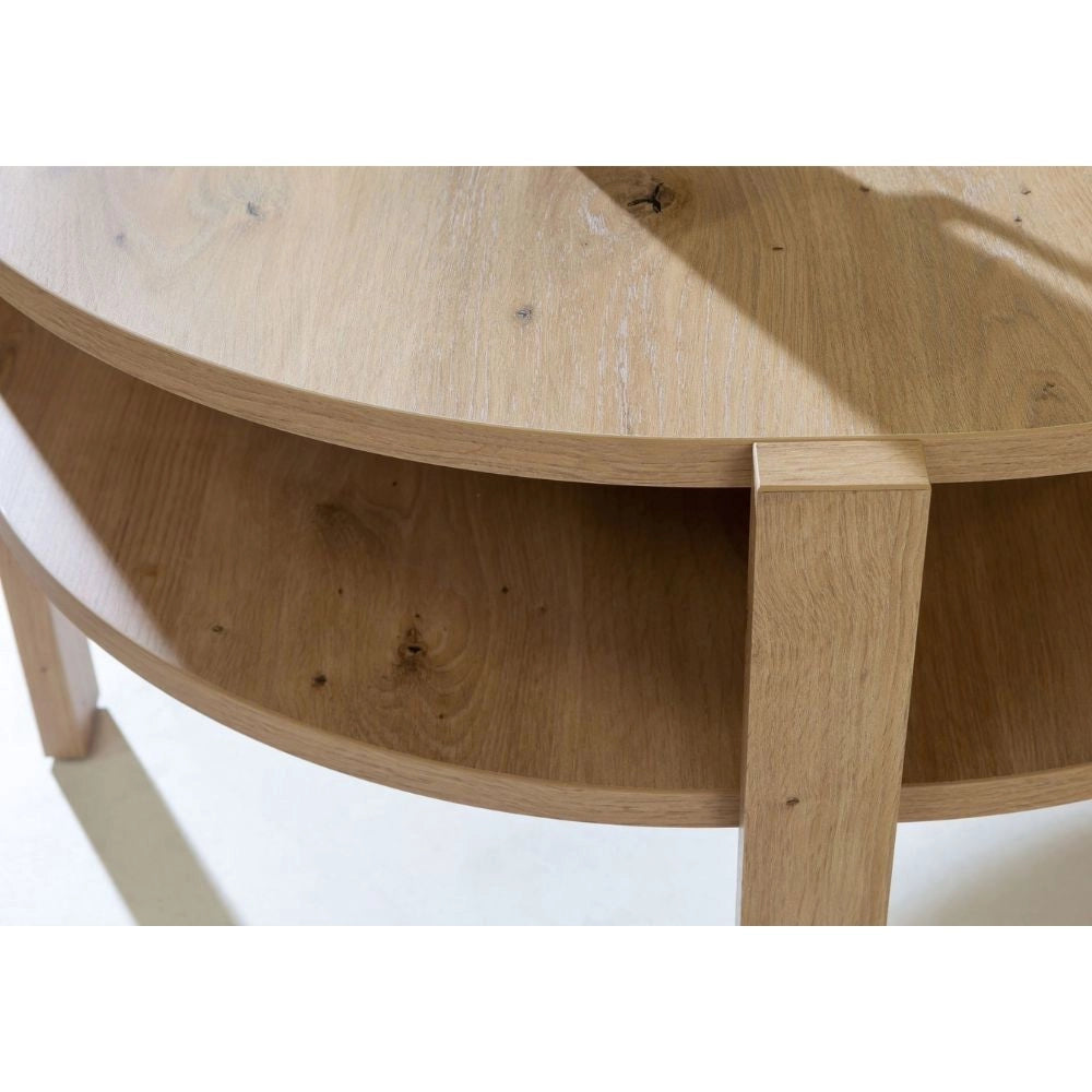 Tavolino da salotto Aura rotondo 74 cm con ripiano inferiore colore rovere