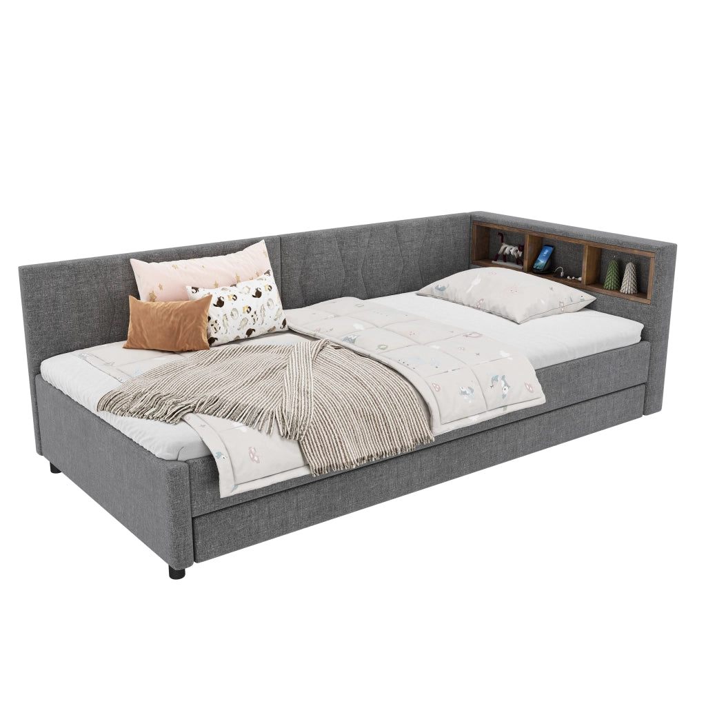 Letto giorno funzione estrazione lino grigio 90x200 cm