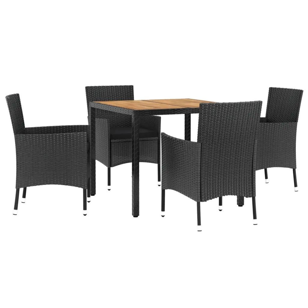 Set da Pranzo da Giardino 5 pz Nero con Cuscini in Polyrattan