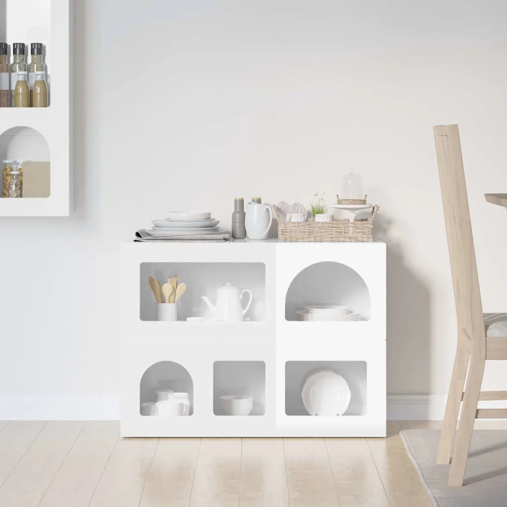Credenza | Madia | Buffet da pranzo | Armadio da pranzo Bianco Lucido 80.5 x 35 x 59 cm Legno multistrato