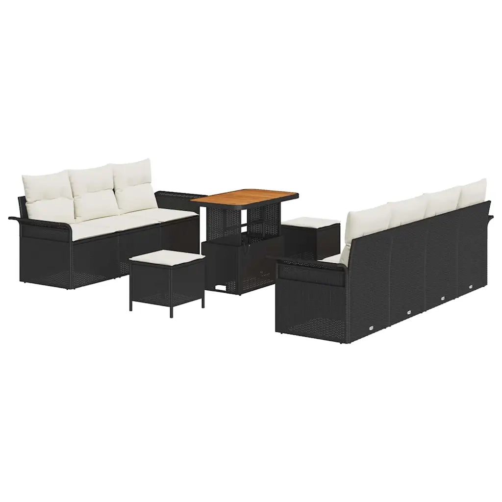 Set Divano da Giardino con cuscino 10 pcs Nero polyrattan