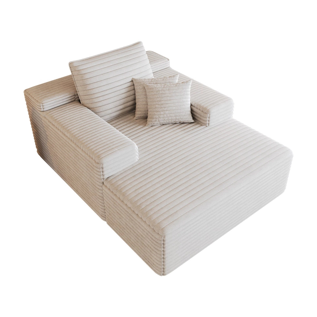 Poltrona a sdraio, divano in velluto a coste, 115 x 159 x 83 cm, struttura senza telaio, non richiede montaggio, bianco