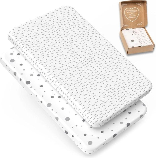 2 x lenzuola di cotone jersey premium per letto supplementare 90x40 90x45 90x50 cm certificato OEKO-Tex - 100% cotone jersey - punti e linee grigio bianco