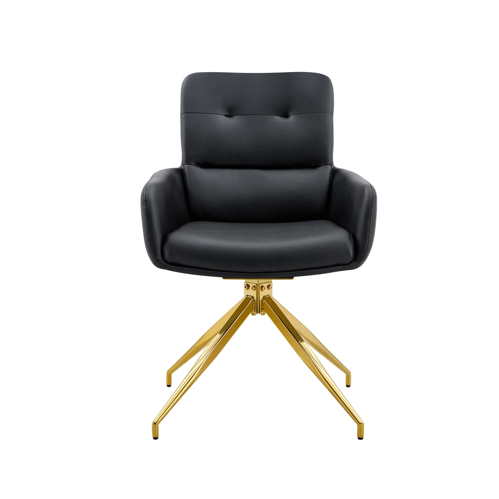 Poltrona Girevole 360¡ã Design Lusso ¨C MINIMAL ¨C PU Nero, Gambe Dorate in Metallo