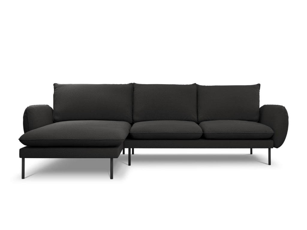 Cosmopolitan Design - Divano angolare sinistro "Vienna" 5 posti in bouclé nero 