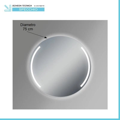 Specchio LED 75 cm con doppia sabbiatura ad arco e illuminazione perimetrale