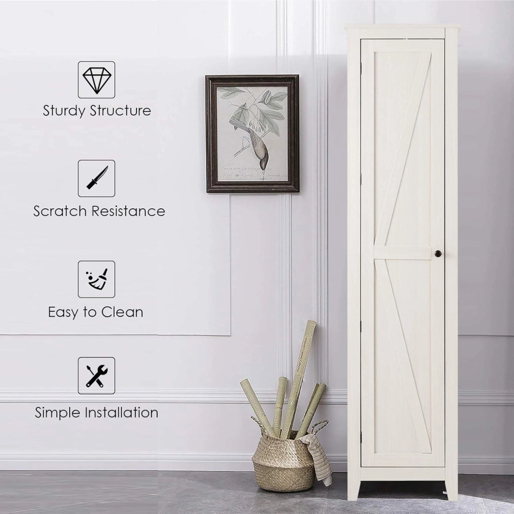 Armadietto alto da 183 cm, armadio stretto per bagno con 1 porta e 4 ripiani, armadio per la conservazione per cucina, soggiorno e bagno, armadio da cucina indipendente (Bianco)