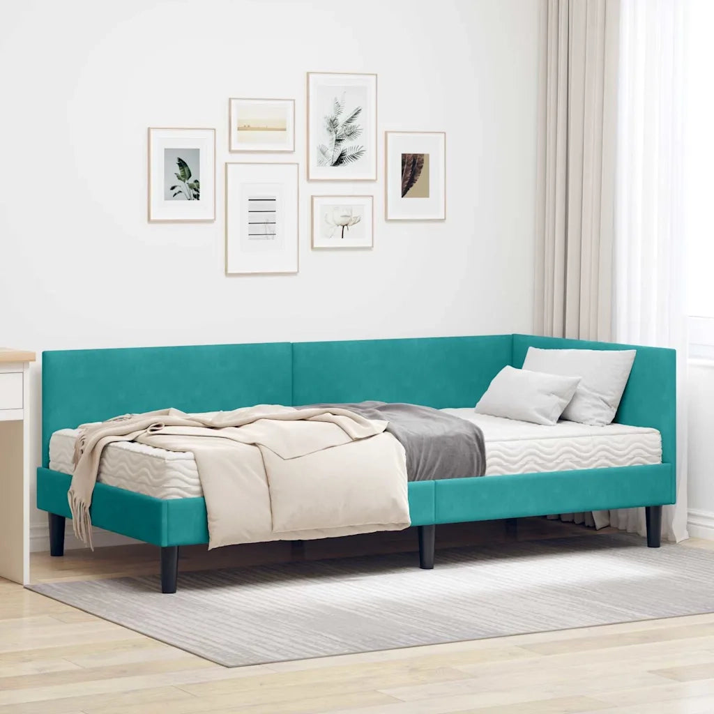 Struttura Letto Angolare con Materasso 2 pz-Giroletto con materasso Turchese Velluto 730816