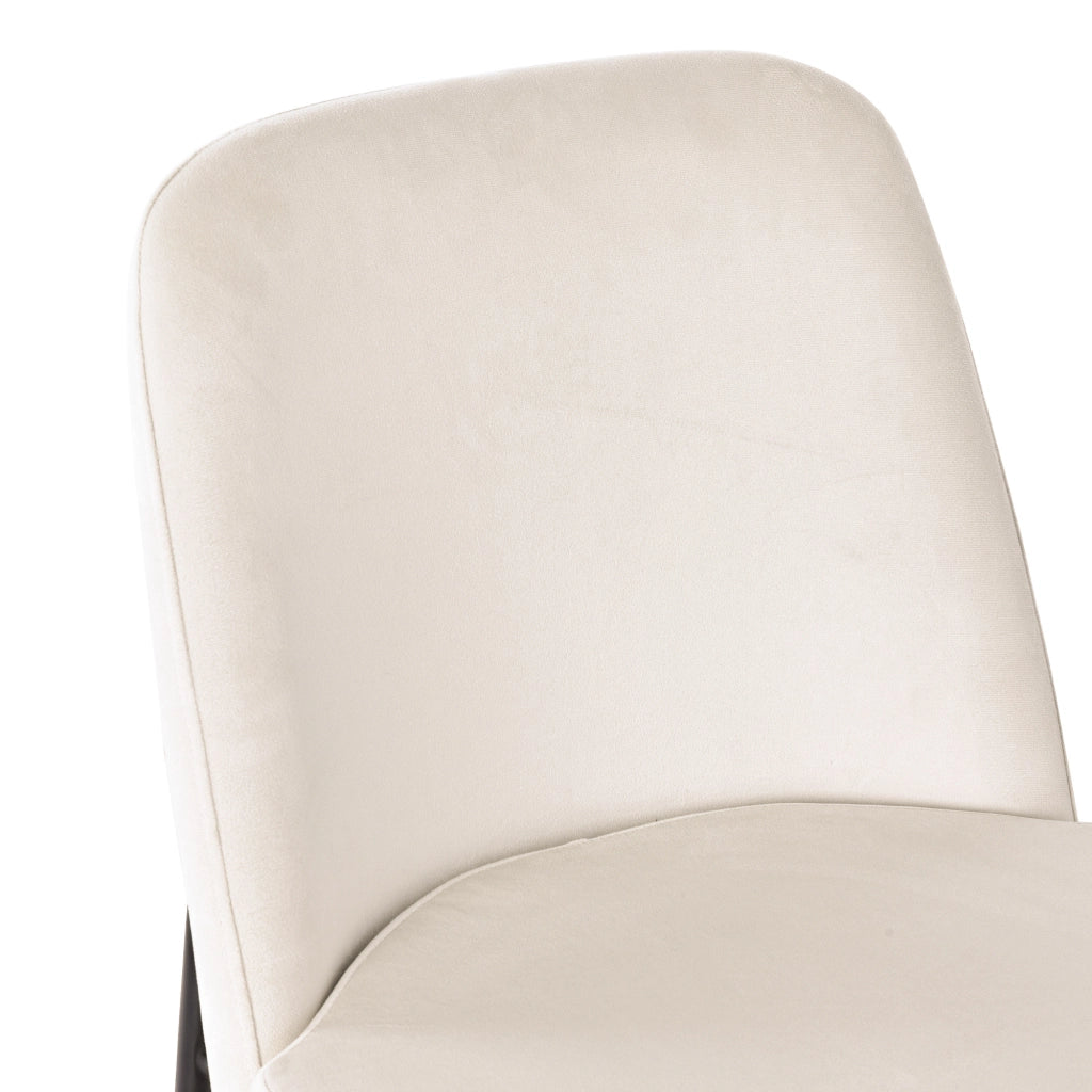 Set di 2 sedie da pranzo in velluto beige con struttura in metallo nero, seduta imbottita, stile moderno minimalista