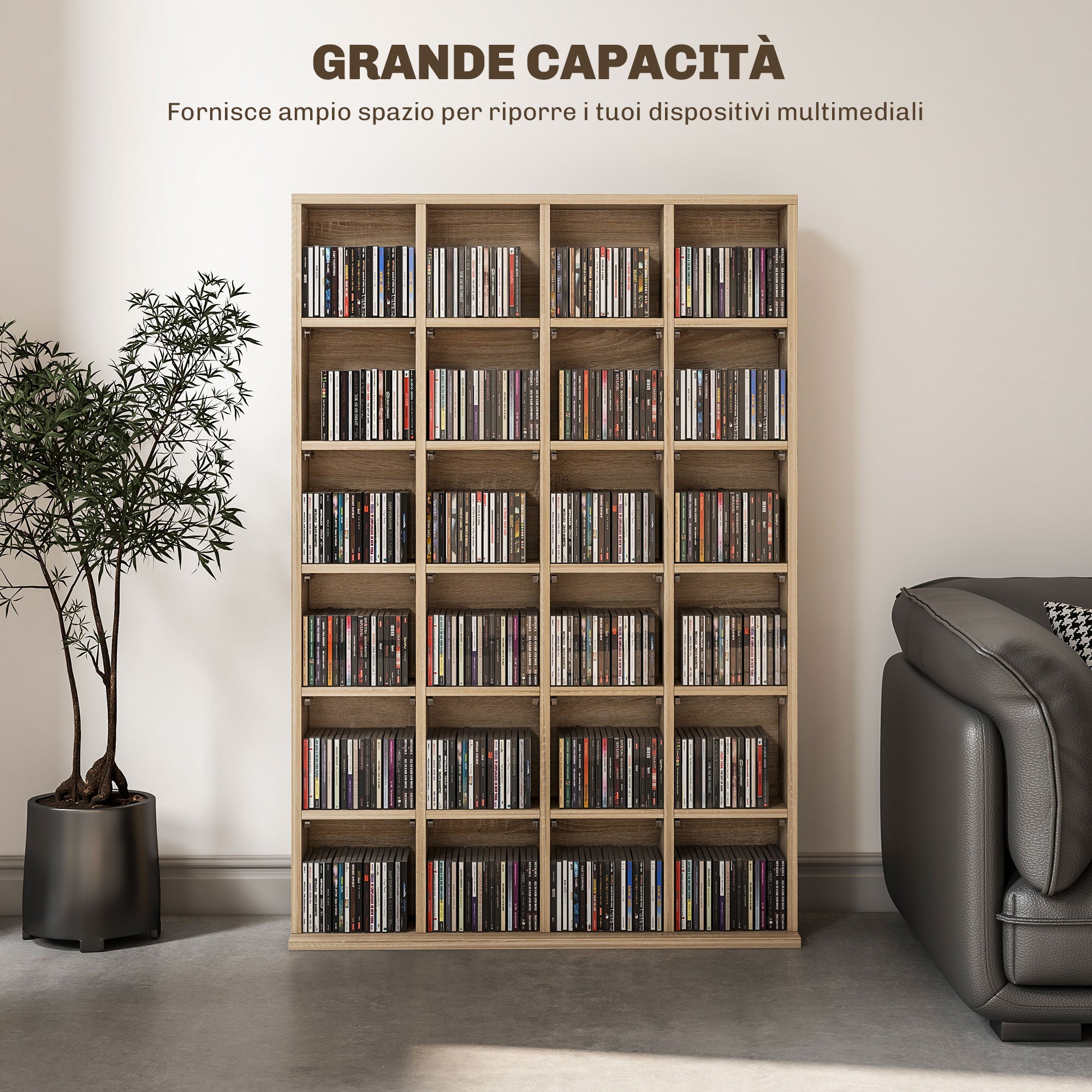 Mobile Porta CD 89x20x130.5 cm con Ripiani Regolabili per 456 CD o 336 DVD 24 Scomparti in Legno