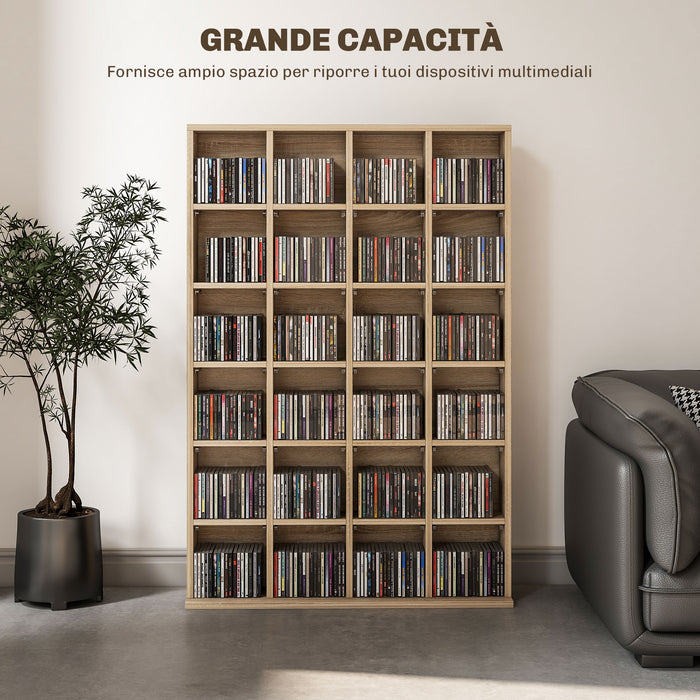 Mobile Porta CD 89x20x130.5 cm con Ripiani Regolabili per 456 CD o 336 DVD 24 Scomparti in Legno