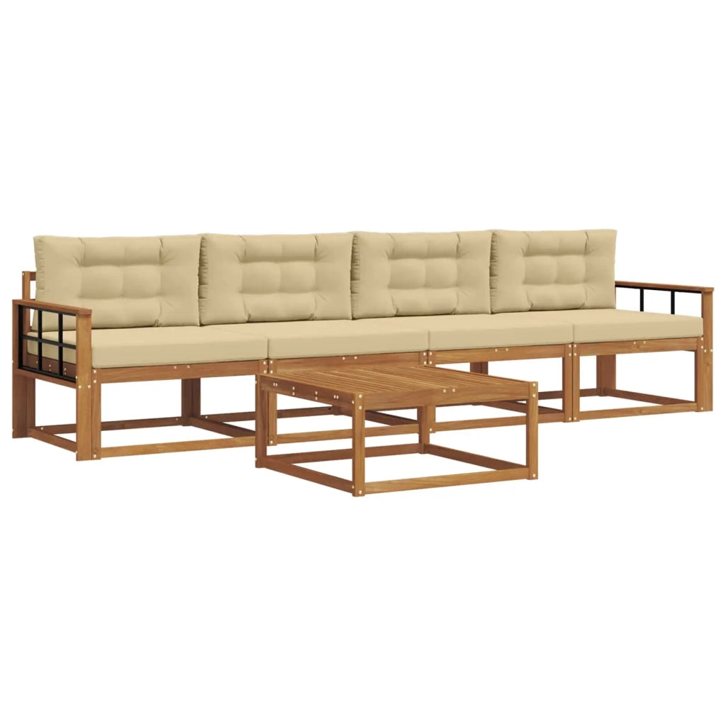 Set di divani da esterno con cuscino 5 pcs Naturale e Beige 3367171