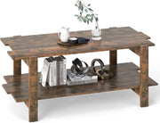Tavolino da Caffè a 2 Ripiani, Tavolino Rettangolare da Salotto in Legno con Mensola di Stoccaggio, Ideale per Ufficio e Soggiorno, 115 x 59 x 46 cm (Marrone)
