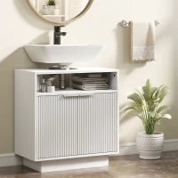 Mobile Sotto Lavabo Bagno con Ripiano Interno Regolabile e Ripiano Aperto, in Legno, 60x33x63 cm, Bianco