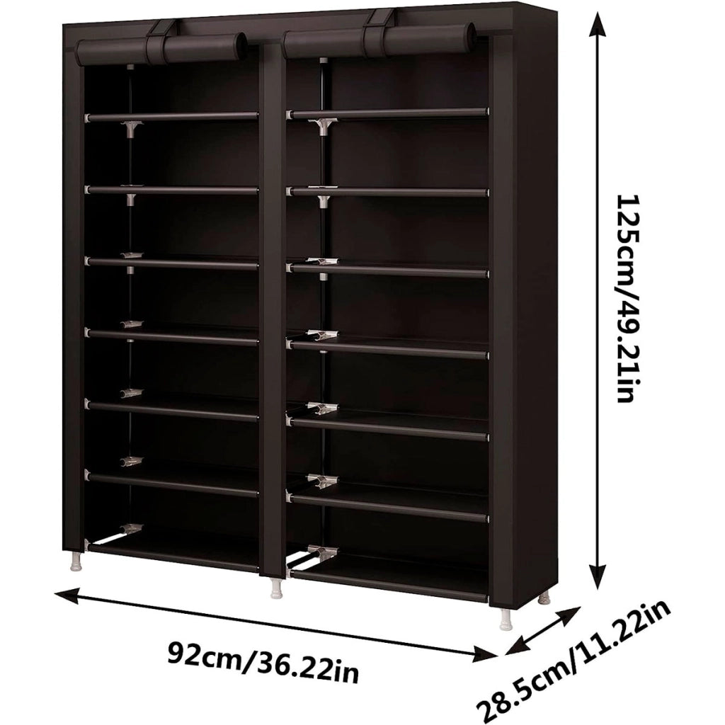 Scarpiera Tessuto per Scarpe con 2 Ante con Cerniera 125x92x28,5cm, 28 paia. Nero
