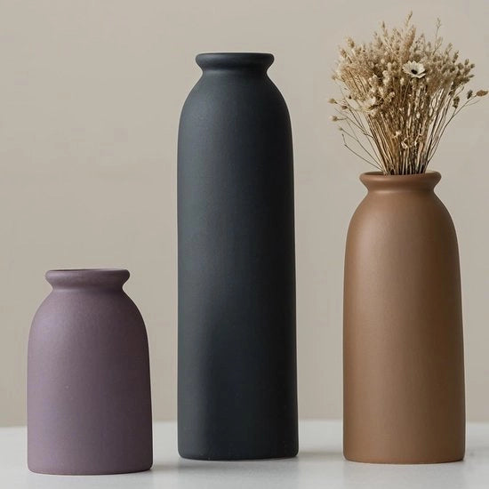 Set di vasi ceramici da 3, piccoli vasi per fiori per decorazione, arancione, giallo, bianco (mix nero grande) 26,6 cm