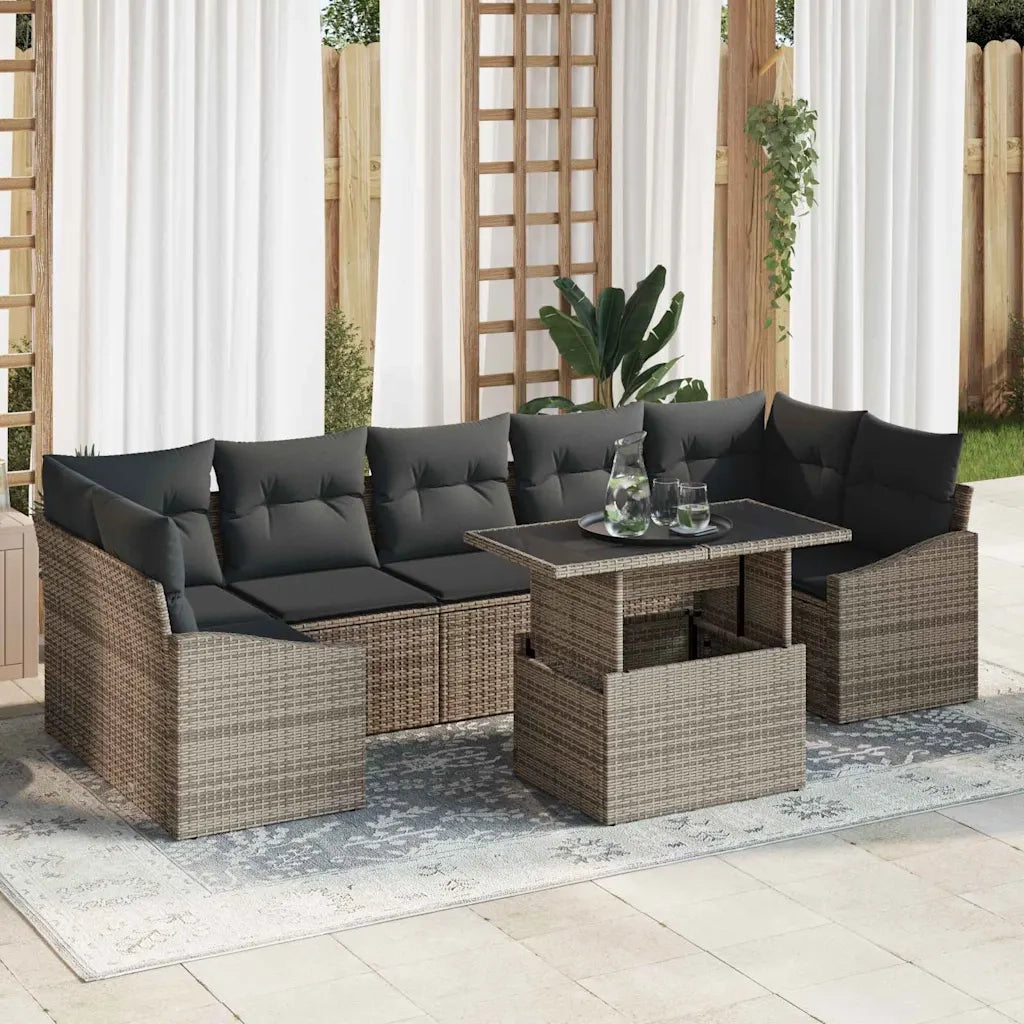 Set Divano da Giardino con cuscino 8 pcs Grigio polyrattan