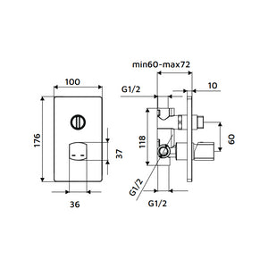 Miscelatore incasso doccia con deviatore gungrey - serie Marte