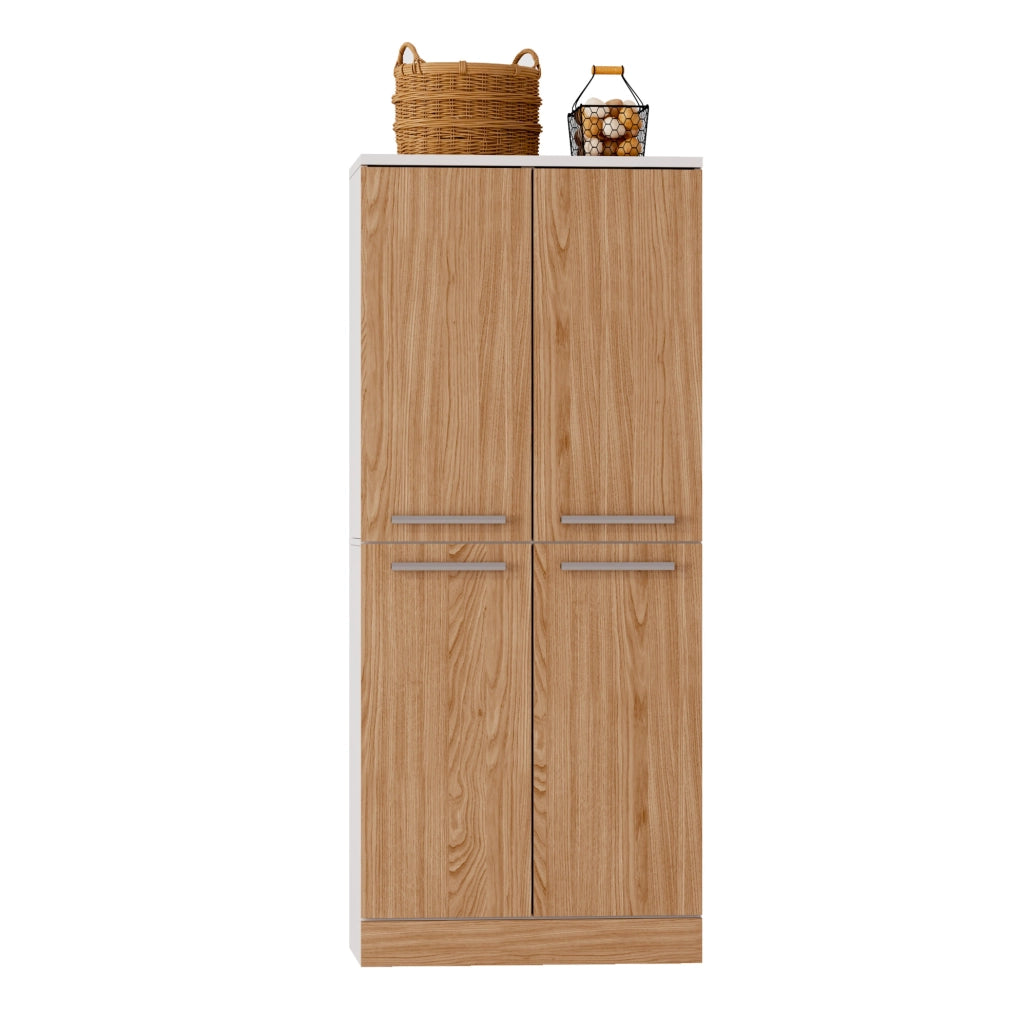 Mobile dispensa 76x42x180 cm con 4 ante e ripiani regolabili in MDF bianco e naturale