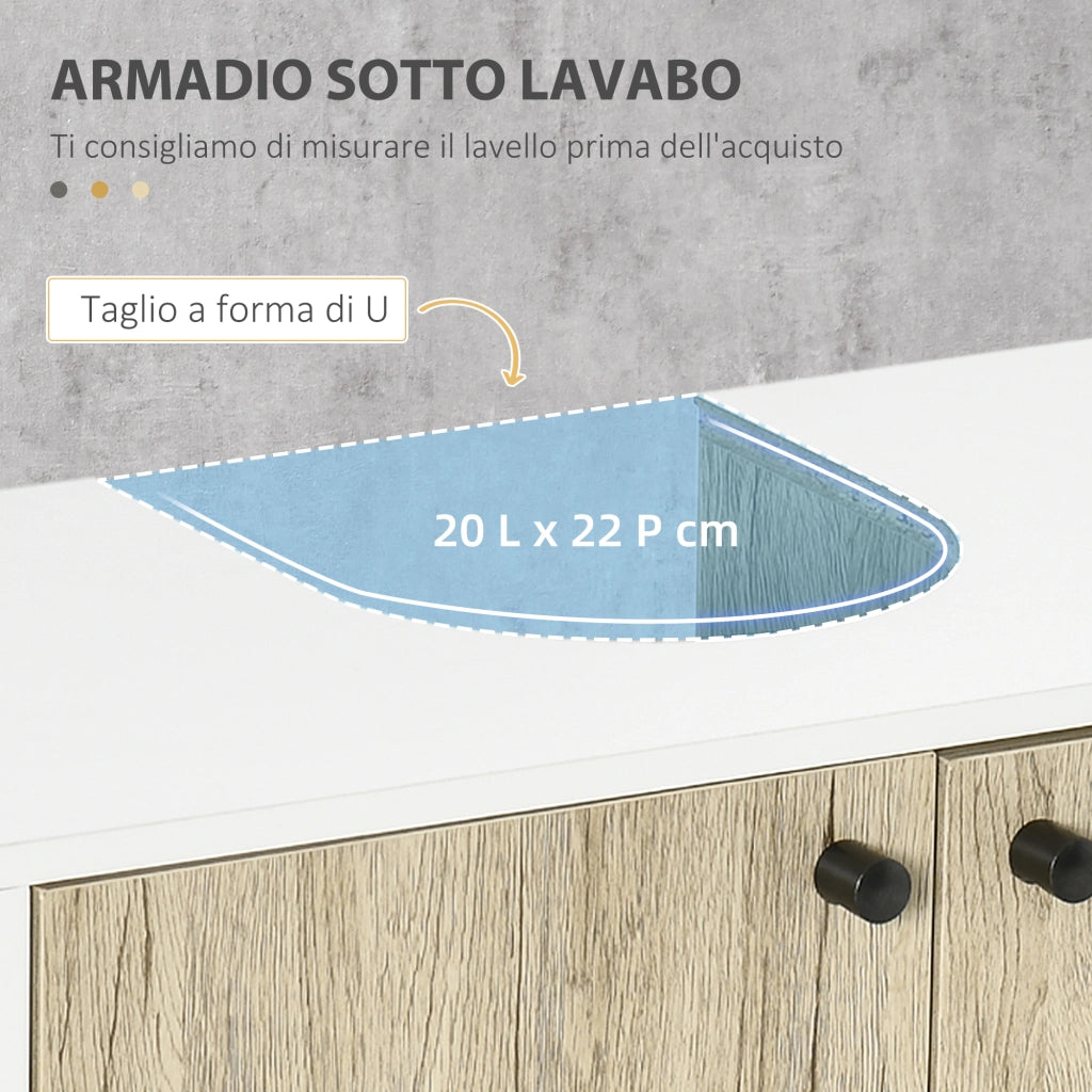 Mobile Bagno Sotto Lavabo 2 Ante con Ripiano ¨C Zephmum ¨C Bianco Rovere Truciolato Acciaio 60x30x60 cm