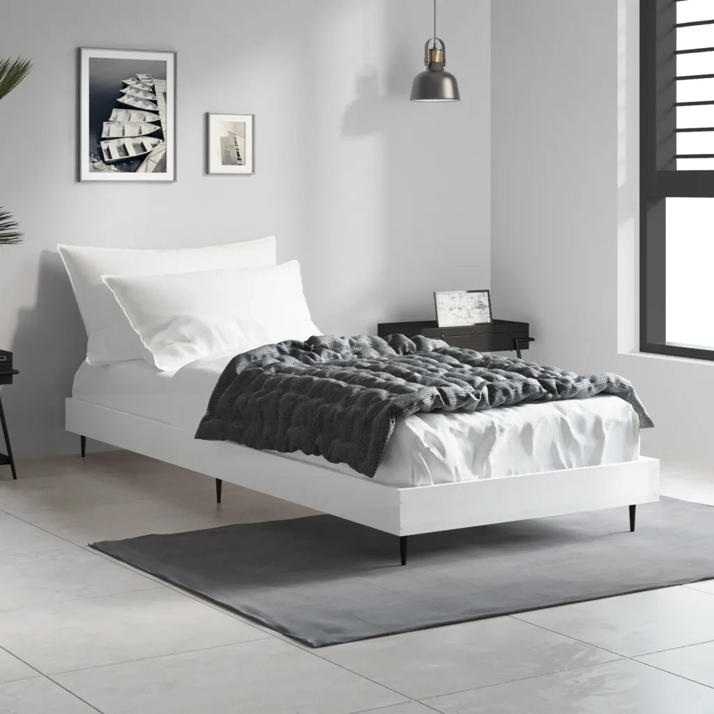 Letto singolo | Letto per adulti | Giroletto Bianco Lucido 75x190 cm in Legno Multistrato