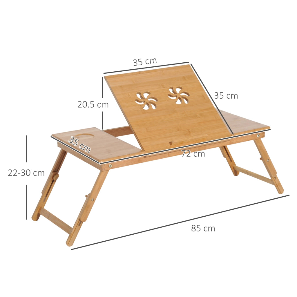 Tavolino da Letto per PC Pieghevole e Inclinabile con Cassetto. 72x35x22-30. Colore Legno